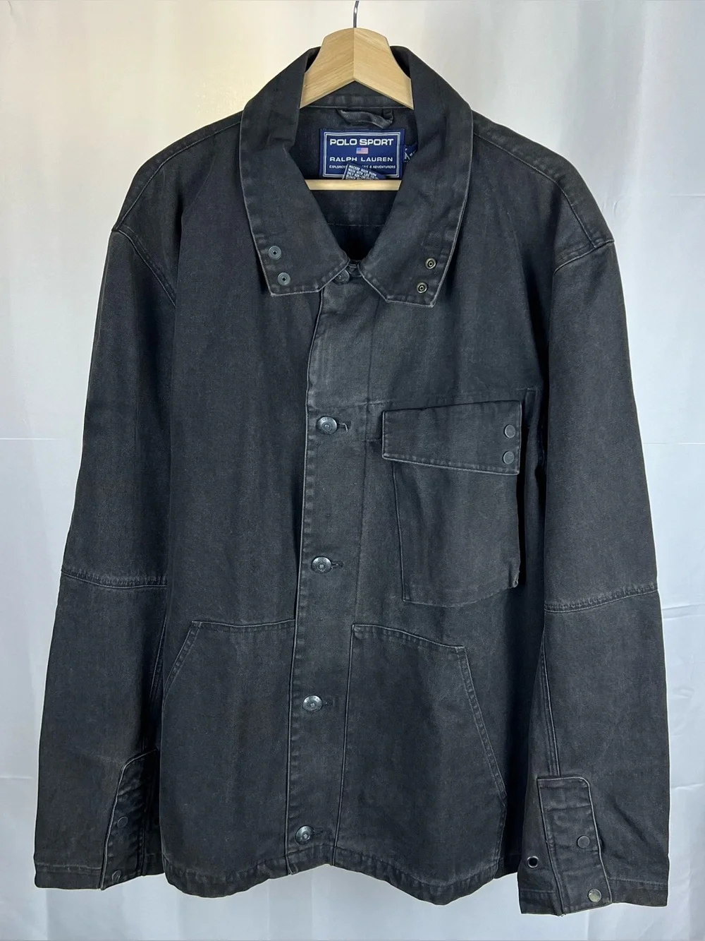 Vintage 90s Polo Sport Ralph Lauren Black Chore Jacket Button Mens XL